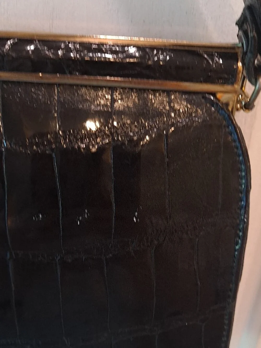 JP Allen Atlanta Vintage 50s Classic Black Genuine Croc Skin Top-Handle Satchel
